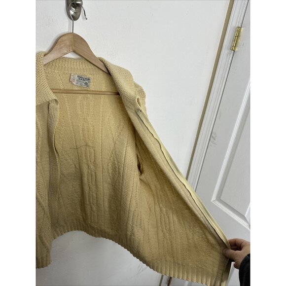 Vintage White Ram Cable Knit Woman M Wool Cardigan Zip Fisherman 70s - Picture 6 of 7